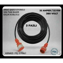Hes Kablo Araç Şarjı Uyumlu Trifaze 380 Volt (1 - 10  Metre Arası) 5x6 Yüzde Yüz Tam Bakır Uzatma Kablosu (Sanayi Cihazılarinda Kullanılır)