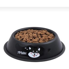 MarkEntegra Desenli Paslanmaz Çelik Mama ve Su Kabı - 15 cm (Siyah)