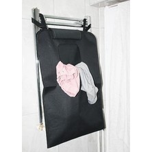 MarkEntegra Kapı Arkası Askılı Kirli Çamaşır Sepeti, Fermuarlı Çamaşır Torbası (Siyah)