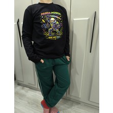 Pidal Giyim Panda Gücü Temalı Neon Renk Baskılı Pamuklu Yumuşak Dokulu Uzun Kollu Erkek Çocuk Eşofman Takımı