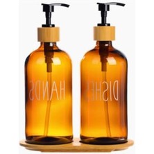 MarkEntegra Bambu Standlı Amber Cam Sıvı Sabunluk Seti - 2'li 475 ml