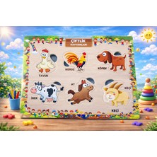 W-Design Eva Eğitici Bul Tak Puzzle Çiftlik Hayvanları Montessori Zeka ve Motor Beceri Geliştirici Oyuncak