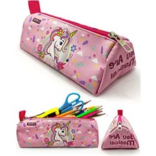 MarkEntegra Üçgen Vegan Deri Kalem Kutusu - Bahar Temalı Unicorn Deseni