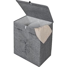 MarkEntegra Doğal Keçe Deri Kulplu 2 Bölmeli Şık Çamaşır Sepeti