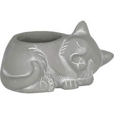 MarkEntegra Uyuyan Kedi Şeklinde Drenaj Delikli Saksı - Doğal Gri, 17,8 cm