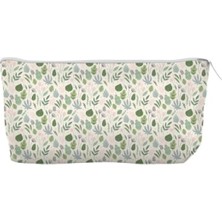 MarkEntegra Şık Kanvas Bez Kalemlik, 21X10X6CM, Körüklü Tasarım, Yeşil Yaprak