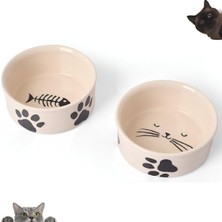 MarkEntegra Doğal Hijyenik Seramik Kedi Mama ve Su Kabı Seti (2 Adet)