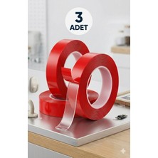 Primeaks 3 Adet Güçlü Şeffaf Çift Taraflı Bant - Silikon Akrilik Montaj Bandı (3'lü Paket)