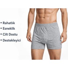 EDDA GOLD Erkek Boxer Gri M – Pamuklu Likralı Esnek Rahat Penye İç Çamaşırı