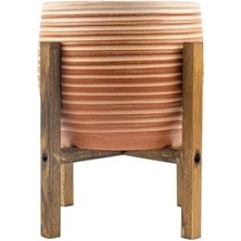 MarkEntegra Yan Çizgi Desenli Terrakota Saksı - 4 Ayaklı