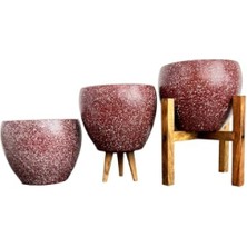 MarkEntegra 15 cm Bordo Granit Toprak Saksı Seti - Üçlü