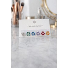 Nati Co Renkli Taşlı Çiçek Figürlü Çoklu Küpe Seti – Zarif Günlük Kullanım