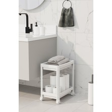 Iki Katlı Tekerlekli Beyaz Düzenleyici Raf, Banyo ve Mutfak Için Ideal