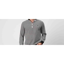 Lacoste Fermuar Yaka Regular Fit Ekru Çizgili Sweatshirt