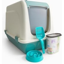 MarkEntegra Kapalı Kedi Tuvaleti Seti - Mama Kabı, Saklama Kabı ve Kürek Hediyeli