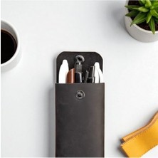 MarkEntegra Hakiki Deri El Yapımı Kalemlik, Çıtçıtlı Tasarım (Siyah)