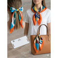 Cadde Dükkanı Beray 70*70 cm Desenli Saten Fular Turuncu Desenli