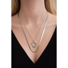 Nati Co Kalp Figürlü Çift Katlı Stainless Steel Kadın Kolye