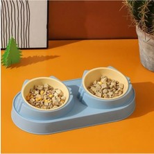 MarkEntegra Iki Bölmeli Yükseltilmiş Kedi Köpek Mama ve Su Kabı, Mavi
