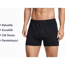 EDDA GOLD Erkek Boxer Siyah S – Pamuklu Likralı Esnek Rahat Penye İç Çamaşırı