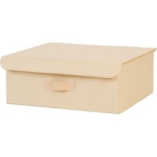 MarkEntegra Bej Balıksırtı Desenli Kapaklı Saklama Kutusu 48 x 40 x 19 cm