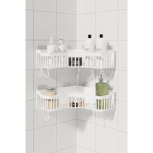 MarkEntegra Yapışkanlı 2'li Köşe Banyo Rafı – Duvar Organizeri, Şampuanlık