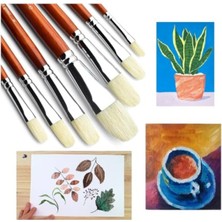 MarkEntegra 7 Parça Profesyonel Domuz Kılı Boya Fırçası Seti, Uzun Ahşap Sap