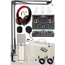 MarkEntegra Yüksek Kaliteli Efektli Ses Kartı Seti - Mikrofon, Kulaklık ve Stand