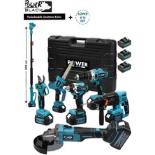 Power Black Profesyonel 7'lü Set Şarjlı Delici Kırıcı Hilti 2-26+125MM TAŞLAMA+450NM Somun SÖKME+10MM Darbeli Matkap Mavi