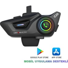 Crown Micro Crown C10 Motosiklet Kask Bluetooth Kulaklık Seti - Mobil Uygulama Destekli - Intercom / Interkom - Buff Hediyeli