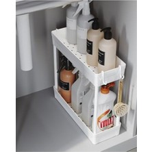 MarkEntegra Çok Amaçlı 2 Katlı Evye Altı Düzenleyici Askılı Banyo Organizer Raf