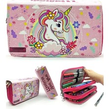 MarkEntegra Üç Bölmeli Vegan Deri Kalem Kutusu - Unicorn Temalı