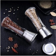 MarkEntegra Cam Gövdeli Metal Krom Kapaklı Tuz Karabiber Değirmeni Seti (19 Cm)