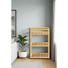 MarkEntegra 3 Raflı Tekerlekli Bambu Sunum Servis Arabası