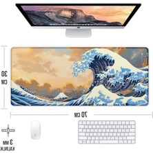 MarkEntegra Kaymaz Oyun Klavye ve Mouse Pad - Hokusai Dalgalar Temalı, 70X30 cm