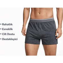 EDDA GOLD Erkek Boxer Antrasit S – Pamuklu Likralı Esnek Rahat Penye İç Çamaşırı