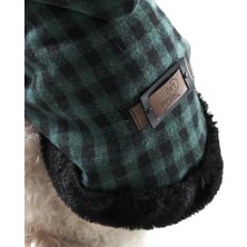 MarkEntegra Kışlık Yeşil Ekose Kapüşonlu Köpek Montu (Kalın Kumaş)