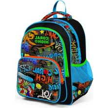 MarkEntegra Erkek Çocuklar Için Siyah Mavi Grafiti Desenli Okul Sırt Çantası