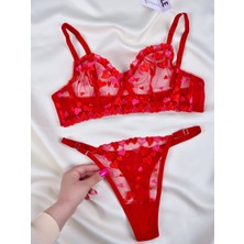 Allsisii Kalpli Kırmızı Dantelli Balenli Sütyen Külot Takım