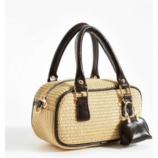 Legend Aksesuar Kadın Lüks Hasır Desen Mini Cüzdan Hediyeli Omuz ve El Çantası