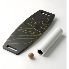Wood Stone Art Siyah Denge Tahtası Balance Roller Board Çift Fonksiyonlu Sörf Eğitim Tahtası Kaykay Eğitim Tahtası 73 x 31 cm