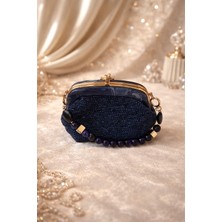 Gmn Collection Lacivert Parlak Makrome El Örgüsü  Klipsli Çanta