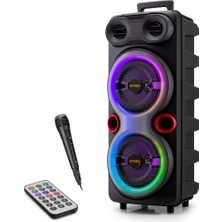 Shopwave Bluetooth Karaoke Hoparlör Fm 2 x 8 Led’li Mikrofonlu Kumandalı 25.5 x 21 x 61 cm - Siyah QS84