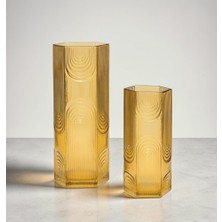 Felis Arte Dekoratif  2'li Cam Vazo Seti ,dokulu ,bohem , Bal Rengi