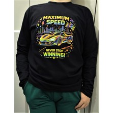 Pidal Giyim Maksimum Hız Temalı Neon Renk Baskılı Pamuklu Yumuşak Dokulu Uzun Kollu Erkek Çocuk Sweatshirt