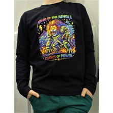 Pidal Giyim Galaktik Aslan Temalı Neon Renk Baskılı Pamuklu Yumuşak Dokulu Uzun Kollu Erkek Çocuk Sweatshirt