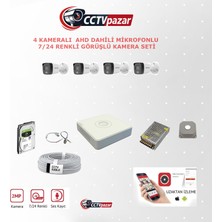 Hikvision 4 Kameralı Güvenlik Kamera Seti Dahili Mikrofonlu 2MP Gece Görüşlü CCTV Kamera Sistemi
