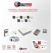 Hikvision 5’li Analog Güvenlik Kamera Seti 2MP Smart Hybrid Light Dahili Mikrofon CCTV Sistem