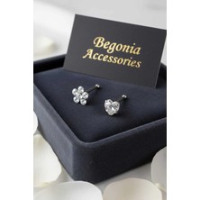 Begonia Accessories Anti Alerjik Paslanmaz Kararmaz Zirkon Taşlı 2 Adet Küpe Olarak Kullanıma Uygun Hızma Set