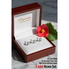 Begonia Accessories 925 Ayar Gümüş 3 Adet Zirkon Tek Taş Küpe Olarak Kullanıma Uygun Hızma Set